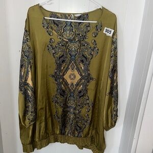 Chic Olive Paisley Women's Blouse plus 3X